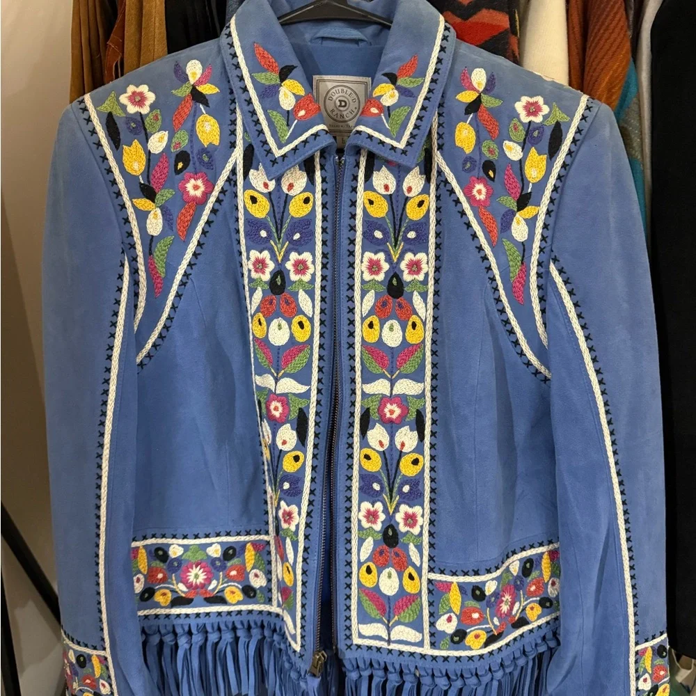 Double D Ranch Blue Floral Embroidered Bomber Jacket - Picture 1 of 4
